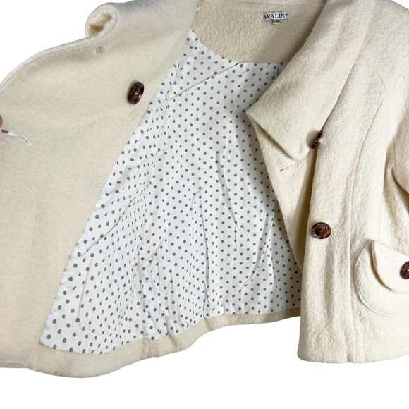 VINTAGE AVALIN Women’s XS Ivory Boiled Wool Double Breasted Crop Jacket - Picture 6 of 8